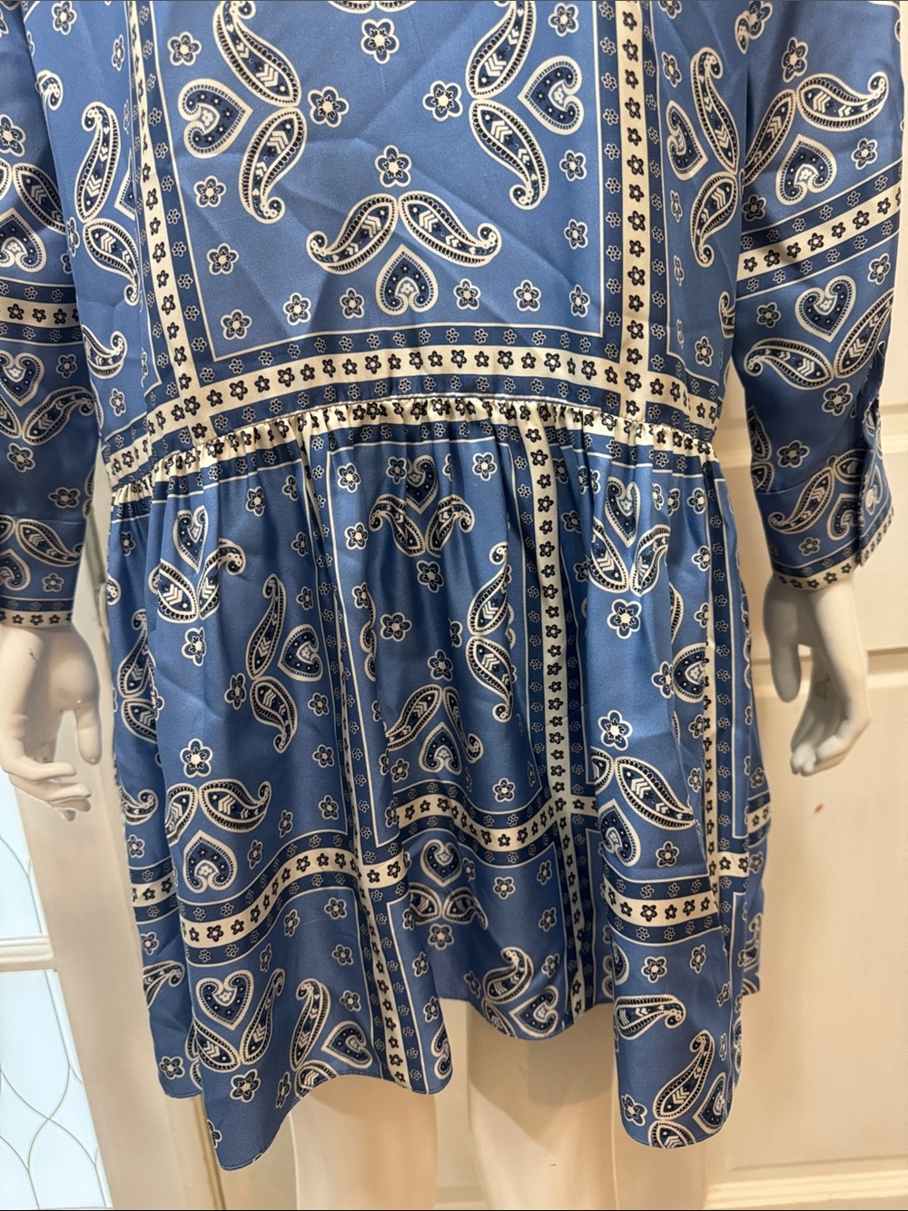 Sandro Blue Paisley Drop-Waist Long-Sleeve Women's Dress - Picture 11 of 16